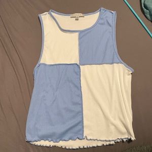 spliced blue and white tank